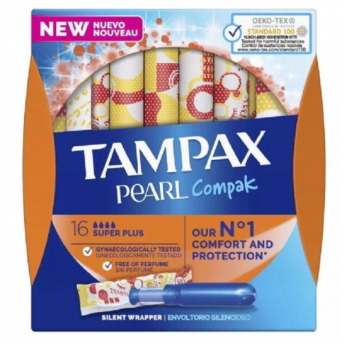 Tampax compak pearl tampon 100%algodon (super plus 16 u)