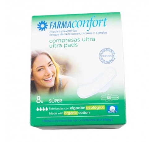 Compresas ultrafinas 100% algodon - farmaconfort (super 8 u)