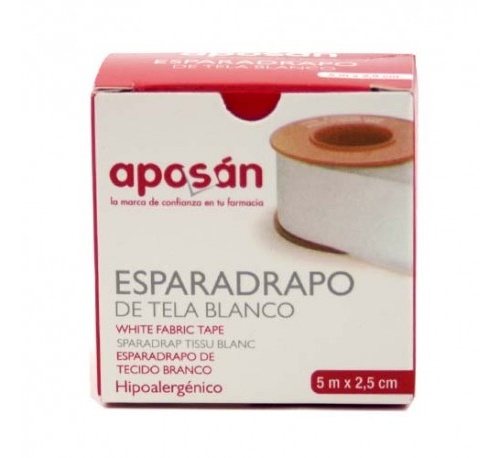 Esparadrapo - aposan tela (1 unidad 5 m x 2,5 cm color blanco)