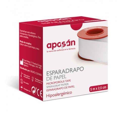Esparadrapo hipoalergico aposan papel 1 unidad 5 m x 2,5 cm - aposan papel